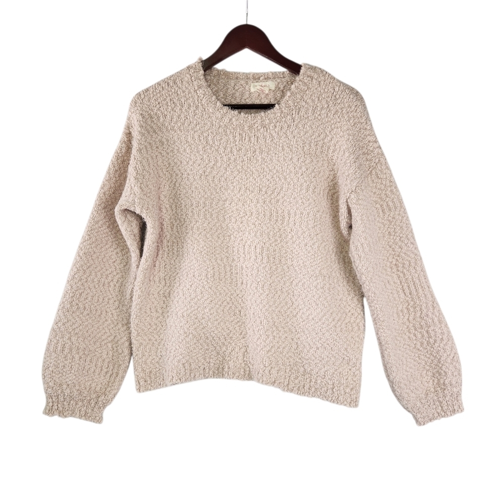 YES LOLA Bouclé Knit Sweater Cozy  Soft Pink Textured Pullover Chunky Large